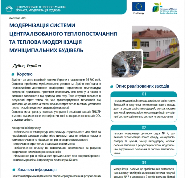 Ucraina, Dubno: Modernizarea sistemului de încălzire centralizată și renovarea termică a clădirilor urbane